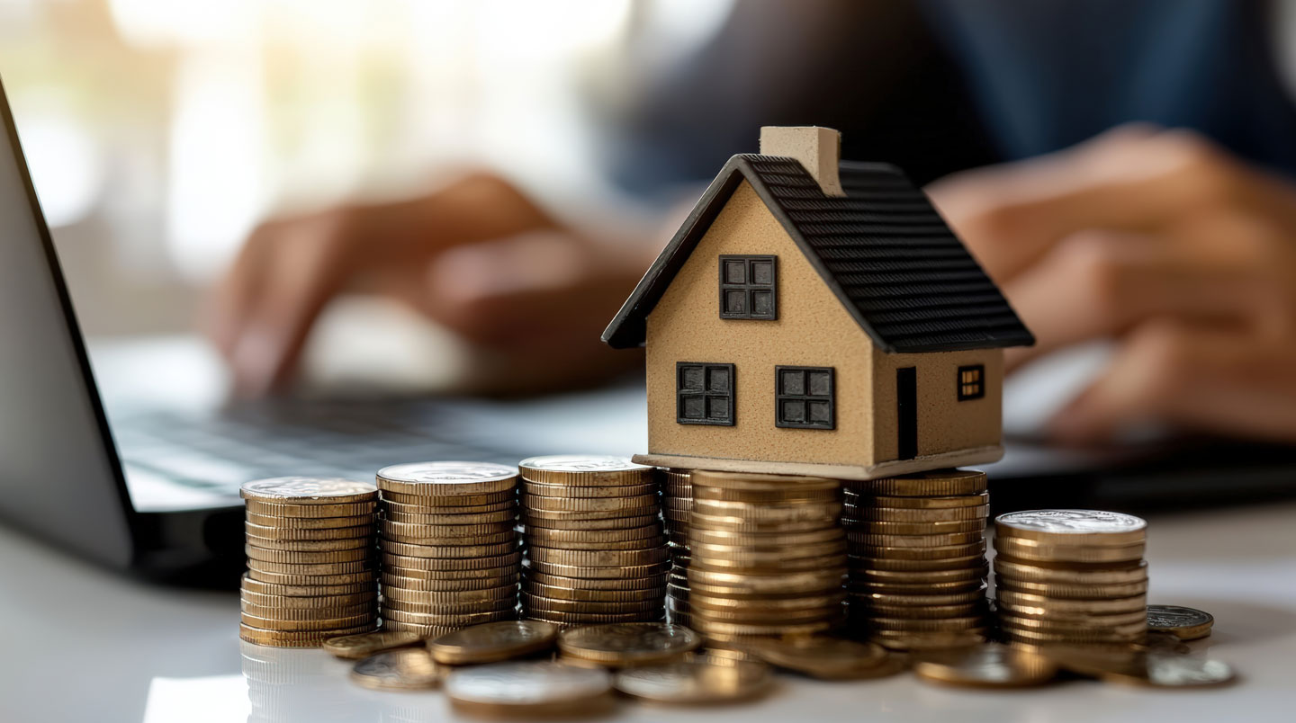 Graphique montrant la croissance de l'épargne sur 4 ans, avec une flèche et une icône de maison.