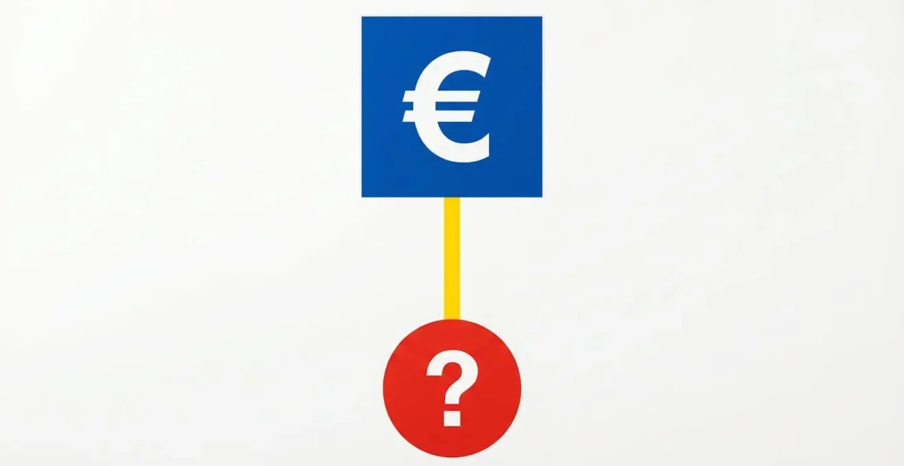 Composition abstraite Bauhaus avec symboles euro et points d'interrogation, illustrant la fiscalité.
